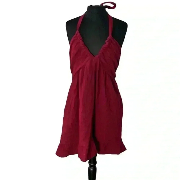 B. Original Maroon Gauzy Boho Halter Sleeveless Midi Dress NWT Size L - Picture 1 of 7